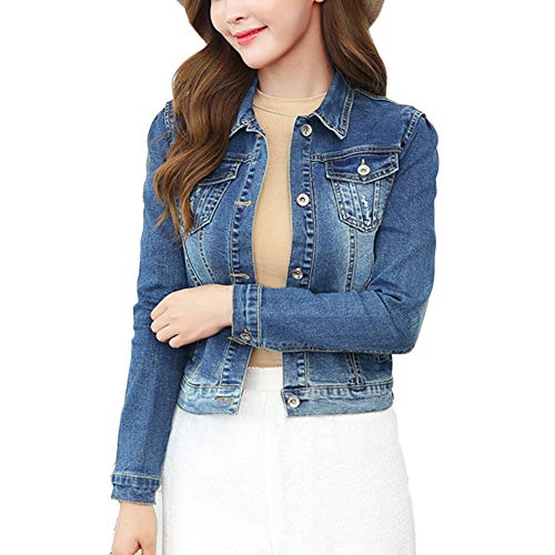 Femme Casual Slim Fit Denim Veste Grande Taille Manche Longues