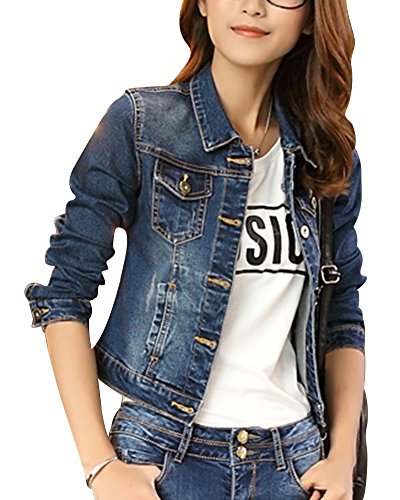 Femme Casual Slim Fit Denim Veste Manches Longues Manteau en