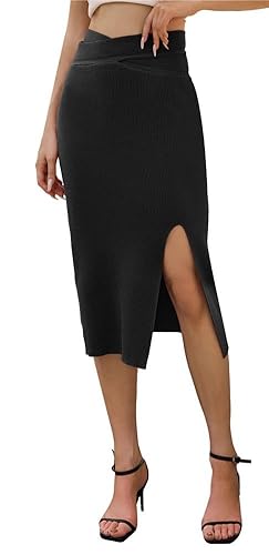 Kate Kasin Jupe Femme Crayon Taille Haute Mi-Longue Jupe Fendue